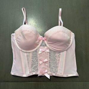 NWT Body Rage Light Pink XL Lace Bow Cropped Corset Cup: 38D-40C/D